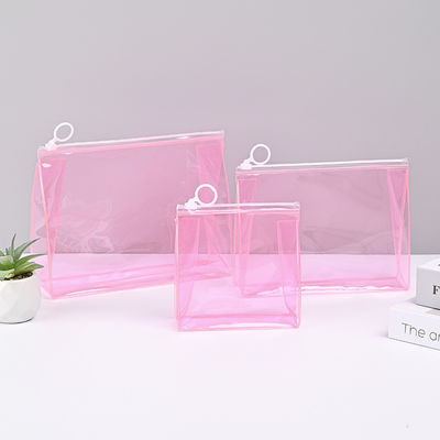 Bajo MOQ PVC Logotipo personalizado Bolso de viaje transparente de cierre con cremallera Bolso cosmético con logotipo personalizado