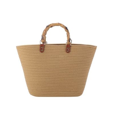 Mujeres con estilo bolso de paja de playa tejido bolso de mano casual hecho a mano bolsos de hombro huecos de ratán