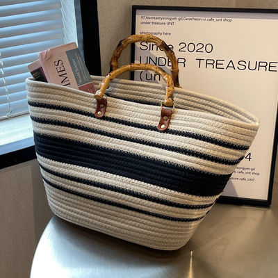 Mujeres con estilo bolso de paja de playa tejido bolso de mano casual hecho a mano bolsos de hombro huecos de ratán
