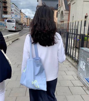 Logotipo personalizado Impreso 100% de algodón orgánico Bolsa grande para compras a granel Reutilizable