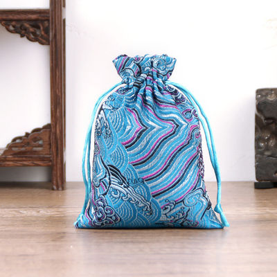 Bolso de cordones de brocado de estilo chino de color personalizado para bolso de joyería de logotipo personalizado