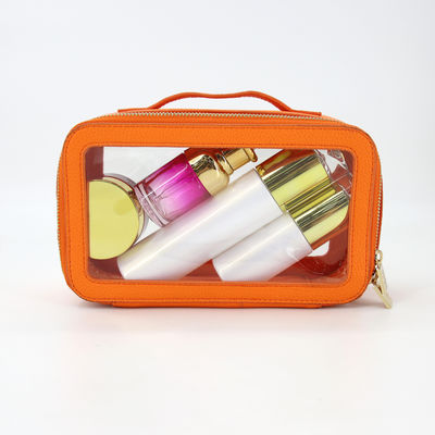 Bolso de baño de cuero de PU de viaje pequeño e impermeable con maquillaje de PVC de color personalizado