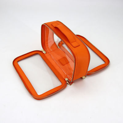 Bolso de baño de cuero de PU de viaje pequeño e impermeable con maquillaje de PVC de color personalizado