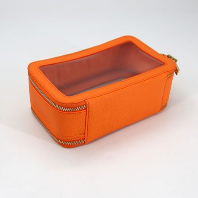Bolso de baño de cuero de PU de viaje pequeño e impermeable con maquillaje de PVC de color personalizado