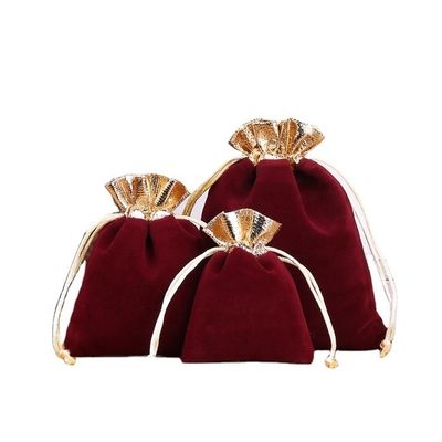 Bolso de embalaje de terciopelo pequeño de lujo Cordón de tracción personalizado para joyas y cosméticos