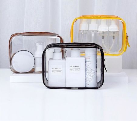 Logotipo personalizado bolsa de maquillaje de PVC transparente bolsa de higiene pequeña para mujeres doble cremallera