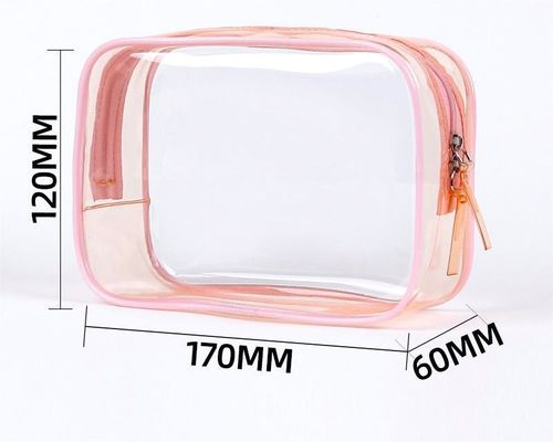 Logotipo personalizado bolsa de maquillaje de PVC transparente bolsa de higiene pequeña para mujeres doble cremallera