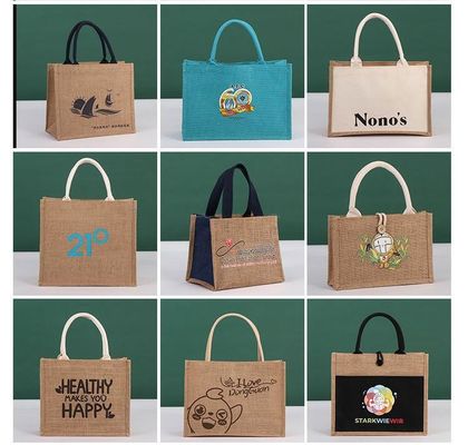 Bolsa de yute OEM / ODM aceptable con logotipo personalizado para compras ecológicas reutilizables en la playa