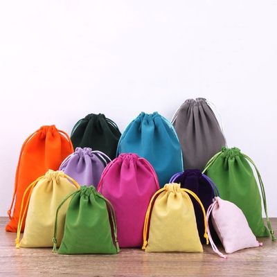 Bolsas de cordones de terciopelo de colores para embalaje y exhibición de joyas personalizadas
