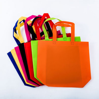 Bolsa de compras colorida sin tejido con logotipo personalizado y revestimiento de poliéster