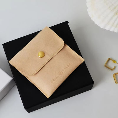 Imprimir logotipo joyería paquete bolsas de bolsas de microfibra con botón con inserción de almohadilla / tarjeta