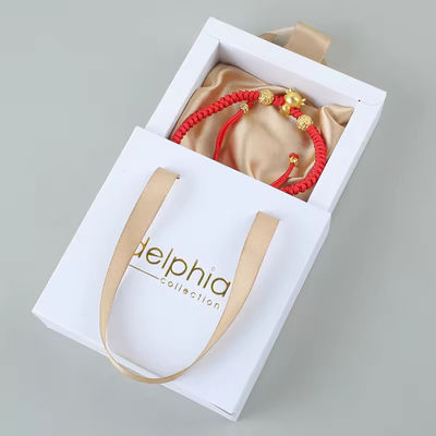 Logotipo personalizado Joyería Bolsas de terciopelo rosa en papel de diapositivas Caja de regalo embalaje para uñas