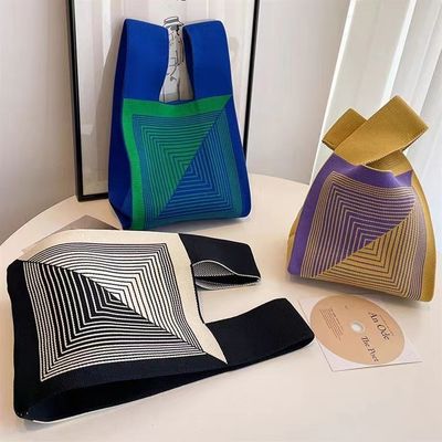 El logotipo personalizado de mano es el popular bolso de compras de mujeres de bolso de poliéster tejido personalizado