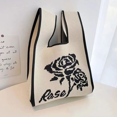 El logotipo personalizado de mano es el popular bolso de compras de mujeres de bolso de poliéster tejido personalizado