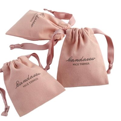 Mediano Embalaje de compras Bolsas de lienzo de algodón de color rosa suave impreso con cuerdas