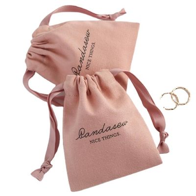 Mediano Embalaje de compras Bolsas de lienzo de algodón de color rosa suave impreso con cuerdas