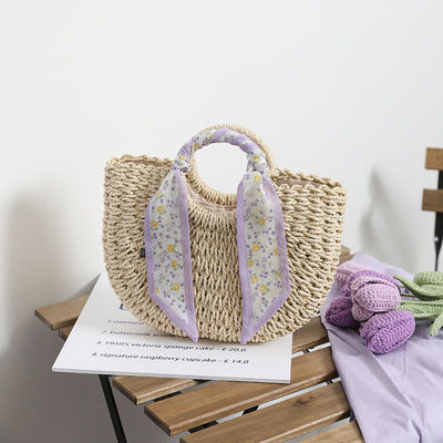 2024 Summer Travel Beach Bolso tejido con tipo de cierre abierto y bolso de paja mujer