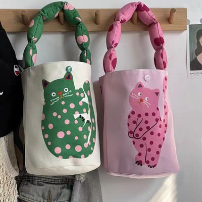 Mini Cute Bucket Bag Canvas Tote Bag Bolsillo delantero y diseño personalizado