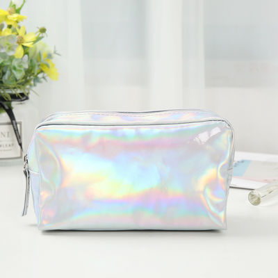 Bolso de maquillaje de PU Logotipo personalizado Holográfico Plata Púrpura Impermeable Bolso de cremallera Rosa Oro Bolso de maquillaje Moda