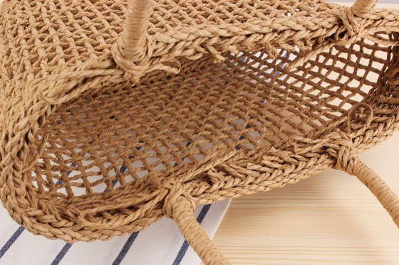 Bolsos de playa de verano de paja hecha a mano Bolso de toque de vaso de tela tejida de malla hueca cesta