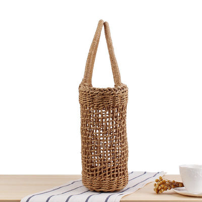 Bolsos de playa de verano de paja hecha a mano Bolso de toque de vaso de tela tejida de malla hueca cesta