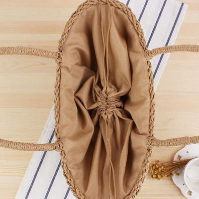 Bolsos de playa de verano de paja hecha a mano Bolso de toque de vaso de tela tejida de malla hueca cesta