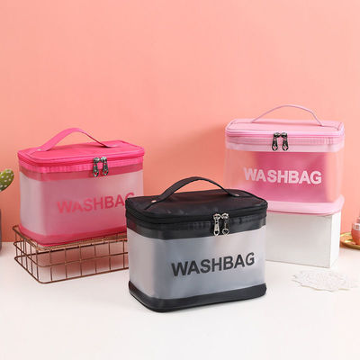 Bolsa de maquillaje de PVC transparente con logotipo personalizado para artículos de tocador de viaje y organización cosmética