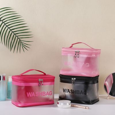 Bolsa de maquillaje de PVC transparente con logotipo personalizado para artículos de tocador de viaje y organización cosmética