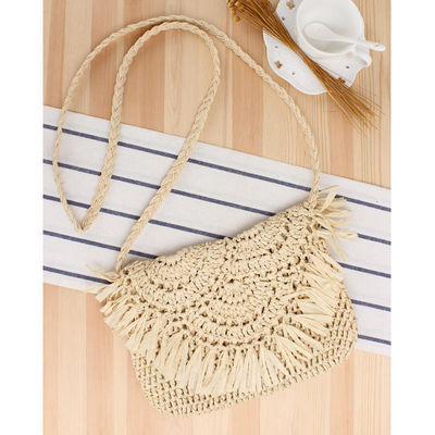 Bolso de playa Tassel hecho a mano Raffia Rattan Crossbody para vacaciones de viaje de verano de las mujeres