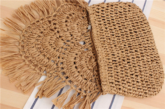 Bolso de playa Tassel hecho a mano Raffia Rattan Crossbody para vacaciones de viaje de verano de las mujeres