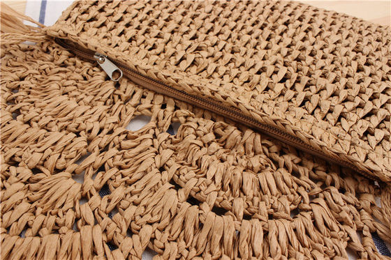 Bolso de playa Tassel hecho a mano Raffia Rattan Crossbody para vacaciones de viaje de verano de las mujeres