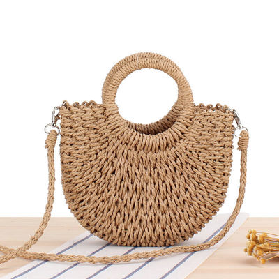 Logotipo personalizado Bolso de paja de playa tejido de un hombro para mujeres en diseño redondo simple