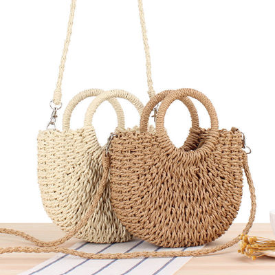 Logotipo personalizado Bolso de paja de playa tejido de un hombro para mujeres en diseño redondo simple