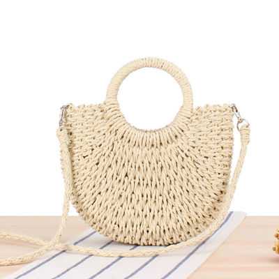 Logotipo personalizado Bolso de paja de playa tejido de un hombro para mujeres en diseño redondo simple