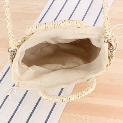 Logotipo personalizado Bolso de paja de playa tejido de un hombro para mujeres en diseño redondo simple