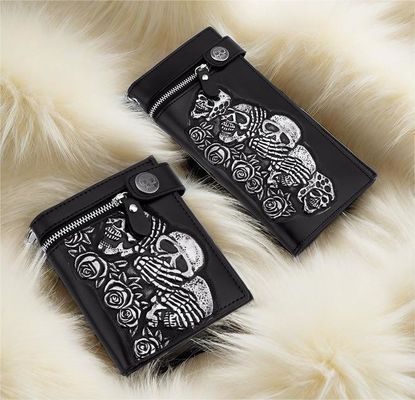 Cráneo de rosa de moda cadena antirrobo corta y larga billetera billetera de cuero punk
