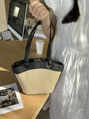 Cesta de verduras Bolsa de paja Cerradura abierta estilo francés retro perfecto para vacaciones en la playa