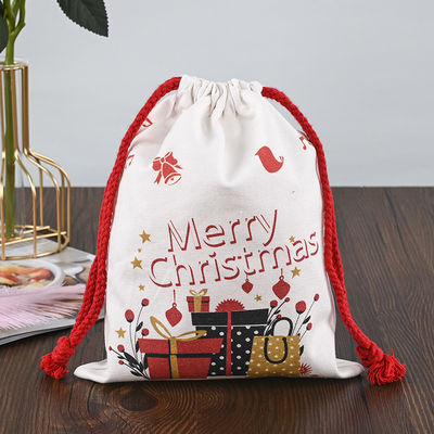 Logotipo personalizado de Navidad 2022 Bolsas de cordón 100% de algodón Medias de Santa Claus Caramelos Nueces Bolso de regalo