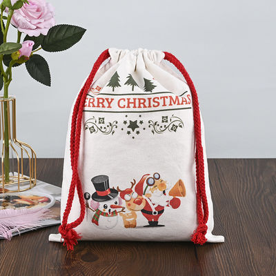 Logotipo personalizado de Navidad 2022 Bolsas de cordón 100% de algodón Medias de Santa Claus Caramelos Nueces Bolso de regalo