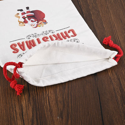 Logotipo personalizado de Navidad 2022 Bolsas de cordón 100% de algodón Medias de Santa Claus Caramelos Nueces Bolso de regalo