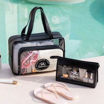 El logotipo personalizado de moda más reciente aceptado PVC Cosmético Bolsa de cremallera para artículos de tocador de viaje