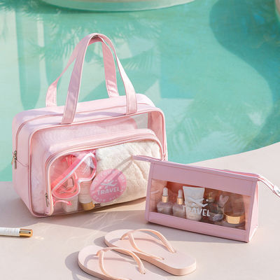 El logotipo personalizado de moda más reciente aceptado PVC Cosmético Bolsa de cremallera para artículos de tocador de viaje