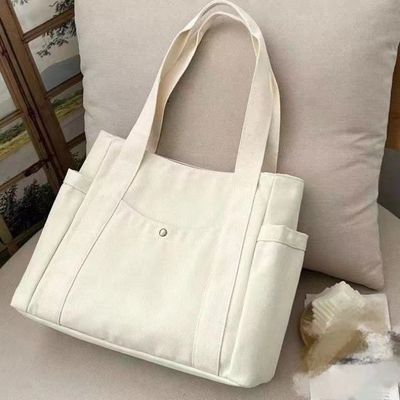 Colores sencillos reutilizables bolso de algodón de lona grande con cremallera para viajar y salir