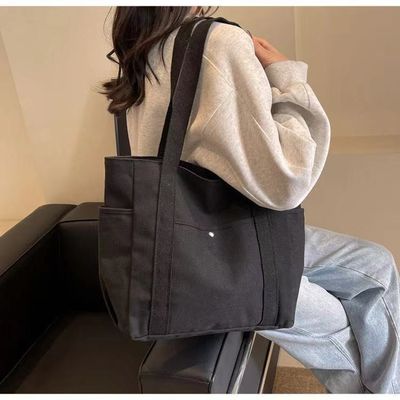 Colores sencillos reutilizables bolso de algodón de lona grande con cremallera para viajar y salir