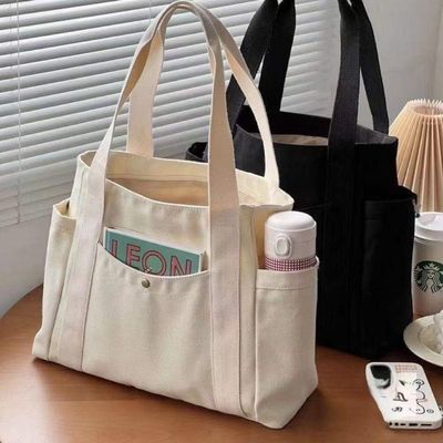 Colores sencillos reutilizables bolso de algodón de lona grande con cremallera para viajar y salir