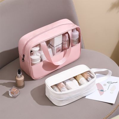 Tipo de patrón sólido maquillaje transparente de PU cepilla de belleza de cuidado de la piel bolso para logotipo personalizado