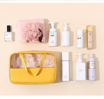 Tipo de patrón sólido maquillaje transparente de PU cepilla de belleza de cuidado de la piel bolso para logotipo personalizado