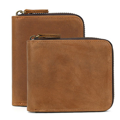 Cartera de cuero genuino para hombres con porta tarjeta bolso corto cartera de cremallera carteras para estándar