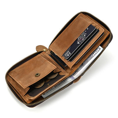 Cartera de cuero genuino para hombres con porta tarjeta bolso corto cartera de cremallera carteras para estándar