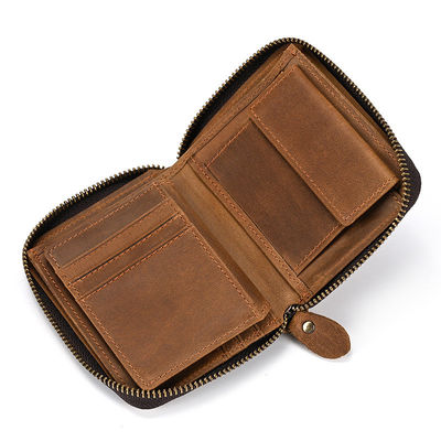 Cartera de cuero genuino para hombres con porta tarjeta bolso corto cartera de cremallera carteras para estándar